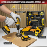Kit de herramientas con taladro en uso
